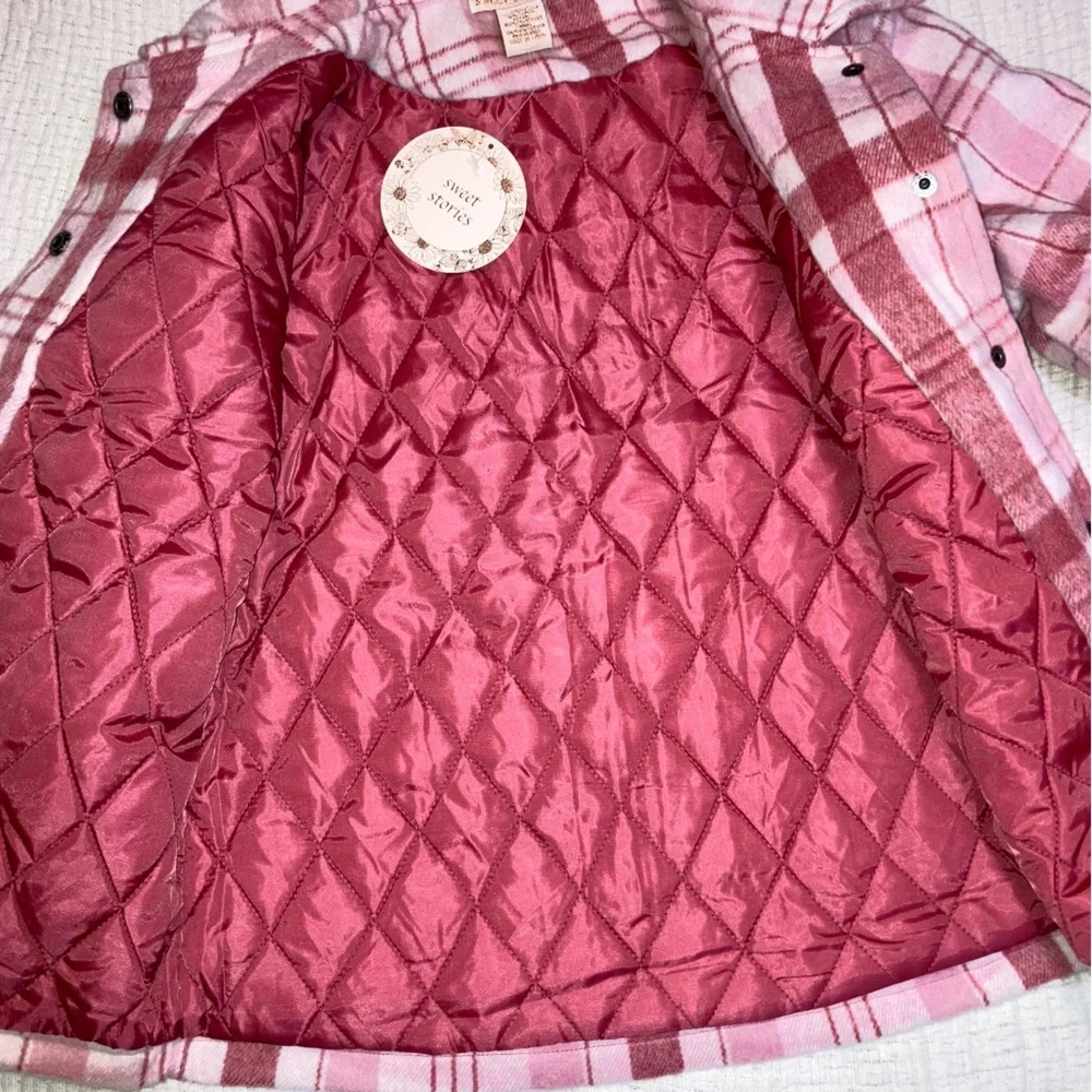 Girl’s Large Fleece jacket Quilted Lining Pink Plaid Sweet Stories NWT